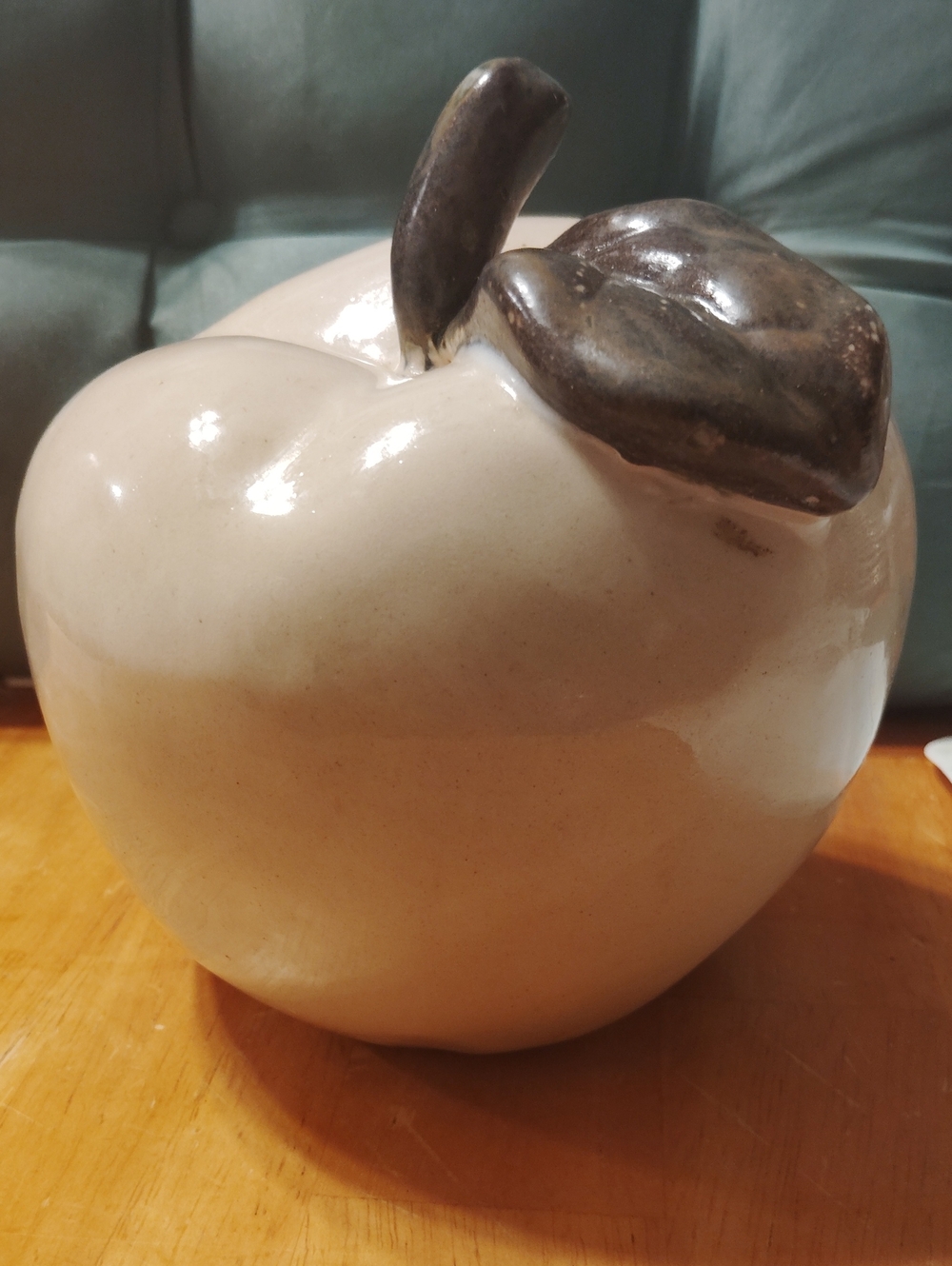 Decorative Ceramic Apple Sculpture - Cream with Brown Leaf